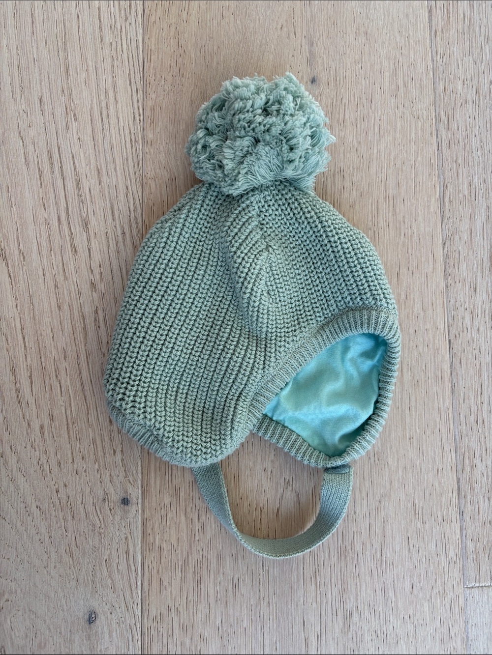 Janie and Jack Mint Green Knit Pom Pom Earflap Hat